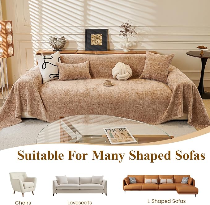 XL Khaki Couch Cover for Dogs Scratch Non Slip Chenille Sofa Cover | Wear & Tear Resistant Furniture Protector for Pets Dogs Cats, Suitable for Chairs, Loveseat, L-Shaped Sofas, Tassels Design - Image 5