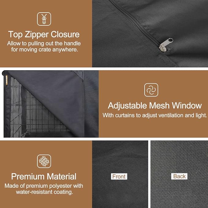 HiCaptain Breathable Dog Crate Cover 36 Inch, Durable Heavy Duty Kennel Cover, Dual Zippered Panels, Windproof Waterproof UV-Resistant(Black) - Image 5