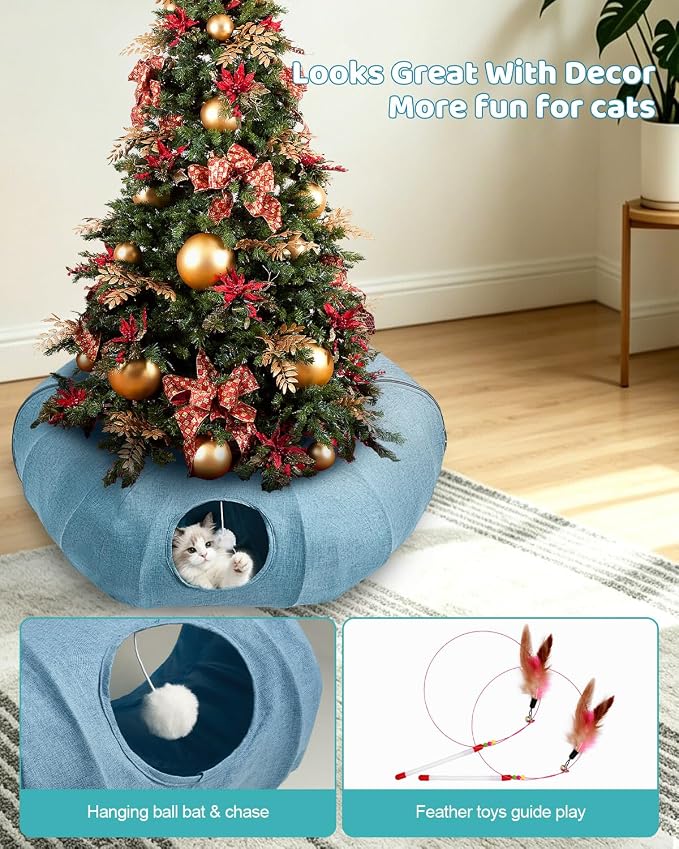 Odoland Linen Cat Tunnels with Central Cat Bed, Interactive Cat Toys Detachable Washable Soft Mat Large Indoor Play Tunnel Cave for Kittens and Small Animals - Image 7