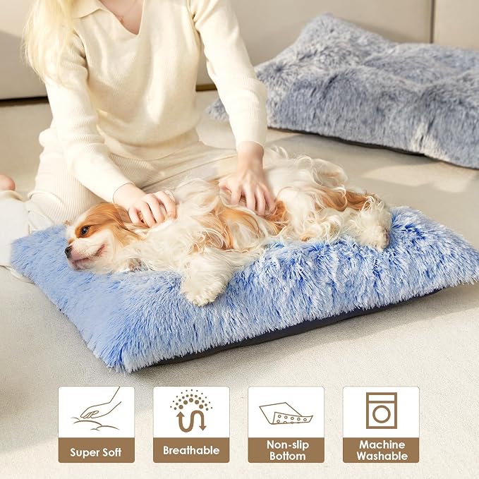 EHEYCIGA Fluffy Dog Crate Bed, Plush Extra Large Dog Pillow, Blue | Xlarge Calming Anti Anxiety Plush Faux Fur Mat for Large size dogs, Washable Soft Warm Dog Pad with Non-Slip Bottom - Image 7