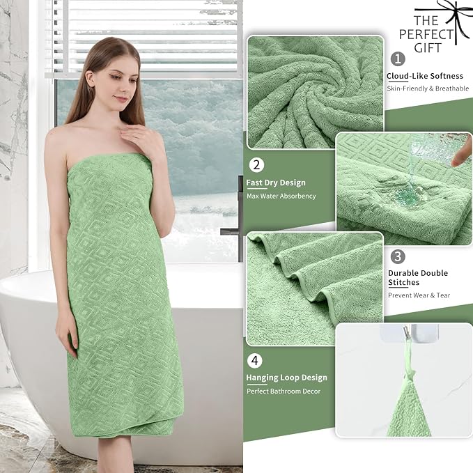 Bath Towel Set of 4 Extra Large Bath Sheet 35"x70" Oversized Bath Towel Soft Microfiber Bathroom Towel for Adults Highly Absorbent Quick Dry Towel Set for Bathroom,Hotel,Shower Towel Bath Sheet Green - Image 2