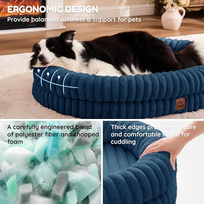 ChiXnuggle Orthopedic Dog Bed, Washable Cover, Faux Fur Bolster Pet Couch | waterproof,egg crate foam,non-slip bottom,for extra large dogs,navy, 41*30*7,dog sofa - Image 4