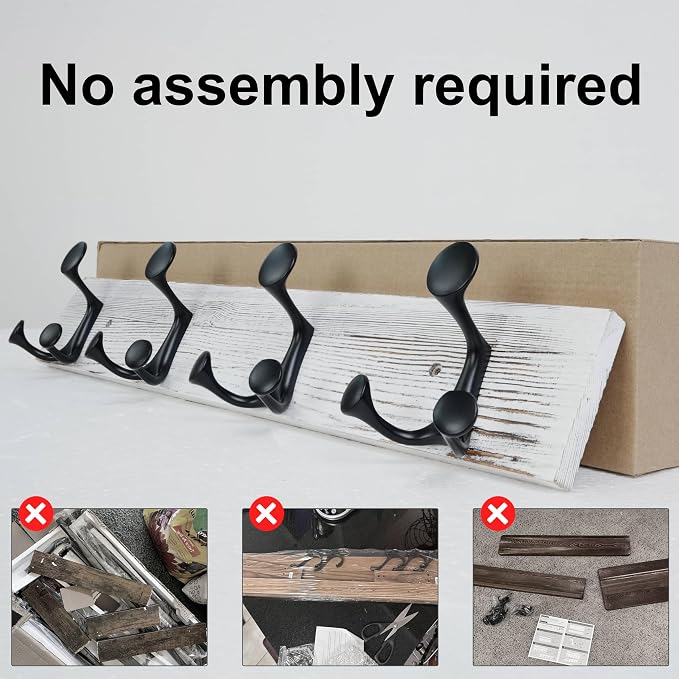 SKOLOO 24-Inch Wood Coat Rack Wall Mount with 4 Triple Hooks - Ideal for Family Entrances, Classrooms, and Pet Supplies Storage - Perfect Coat Hooks for Wall,Distressed White Wash, Pack of 2 - Image 5