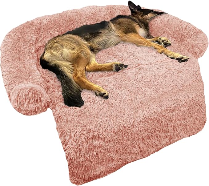 GGIB Calming Dog Bed Fluffy Plush Dog Mat for Furniture Protector with Removable Washable Cover for Large Medium Small Dogs and Cats (Large, Pink) by GGIB