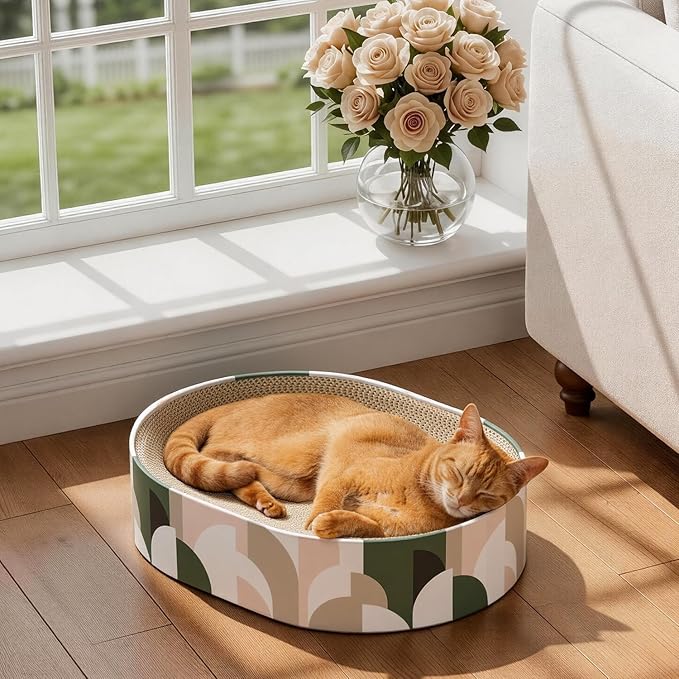 Conlun Oval Cat Scratcher Bed | Scratching Bowl Lounge for Kittens | Medium | Corrugated Cardboard Pad | Concave Shape | No Mess Enclosed Base | Serves as Couch Furniture Protector by Conlun