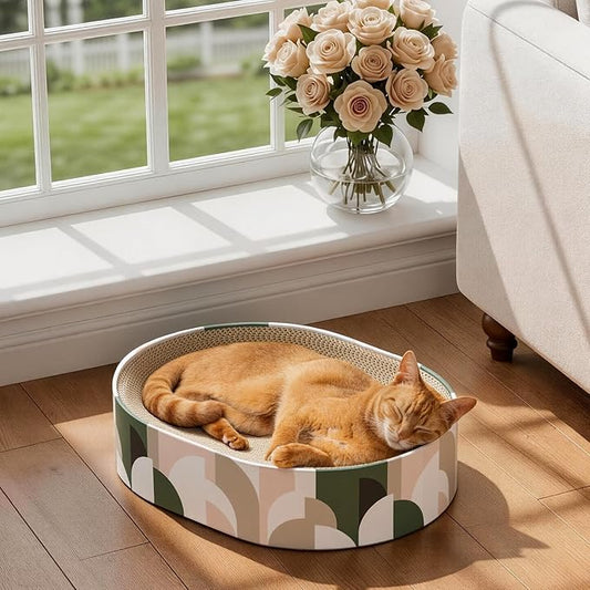 Conlun Oval Cat Scratcher Bed | Scratching Bowl Lounge for Kittens | Medium | Corrugated Cardboard Pad | Concave Shape | No Mess Enclosed Base | Serves as Couch Furniture Protector by Conlun
