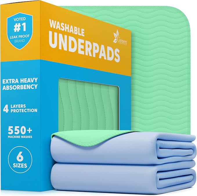 GREEN LIFESTYLE® Washable Underpads - Heavy Absorbency Reusable Bedwetting Incontinence Pads for Kids, Adults, Elderly, and Pets - Toddler Mattress Pads for Bed, Sofa, Floor (Pack of 2 - 34x52) by GreenLifeStyle