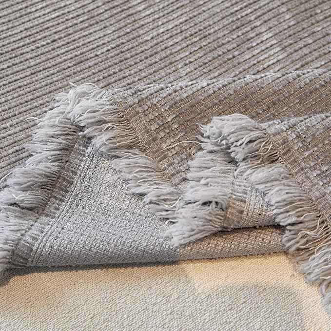 VClife Vintage Light Gray Striped Couch Cover with Tassel, 71" X 134" | Soft Thick Chenille Couch Covers for 3 Cushion Couch Sofa, Washable Sofa Covers for Sectional Sofa, Fade & Shrink Resistant - Image 9