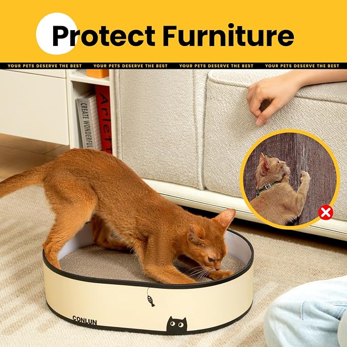 Conlun Cat Scratcher Box with 4 Cat Scratching Board Reversible Cat Scratch Pad, Heavy Duty Corrugated Cardboard Cat Bed Lounger Cat Scratchers for Indoor Cats, Protects Furniture,Kittens Gifts-Large - Image 4