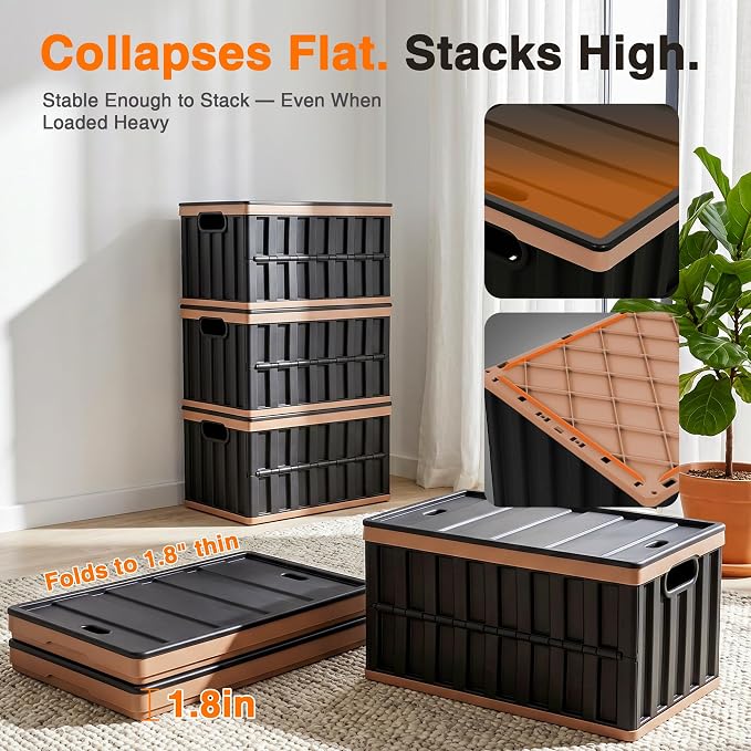 Citylife 64L Collapsible Storage Bins with Lids Plastic Storage Containers for Organizing Stackable Storage Box Large Heavy Duty Utility Crates, 2 Packs - Image 4