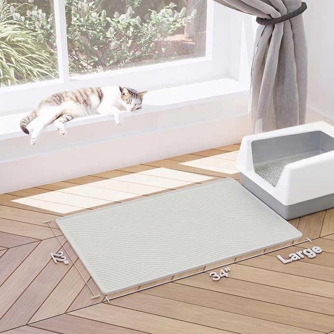 Cat Litter Box Mat - L Large Size 34 x 22 in, Water Proof, Kitty Litter Trapping Mat, Easy to Clean, Scatter Control, Odorless, Pet Supplies for Indoor Cats, Beige Gray - Image 7