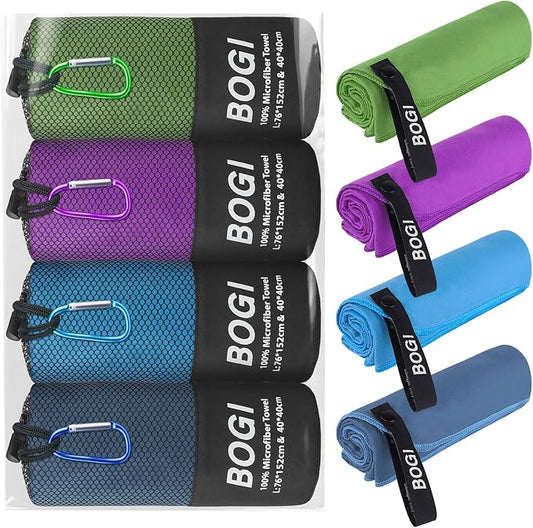 BOGI 4 Pack(8 pcs) Microfiber Travel Sports Towel-Quick Dry Towel, Soft Lightweight Microfiber Camping Towel Absorbent Compact Travel Towel for Camping Gym Beach Bath Yoga Swimming Backpacking-Large by BOGI