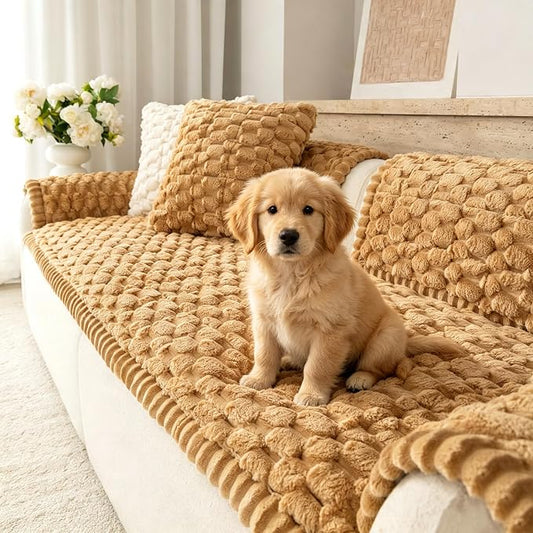 Upgraded Washable Non Slip Dog Couch Cover, Soft Thick Fuzzy Sofa Slipcover, Pet Friendly Furniture Protector for Sofa Couch(Khaki,28"x83") by Buzyset