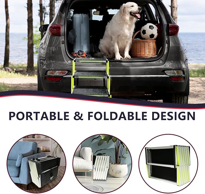 PENSUN Dog Ramps for Small & Big Dogs Portable Folding Pet Stairs with Nonslip Surface Foldable Truck Ramp Stairs for Car, SUV and Trucks, Supports Up to 250LBS, 6 Steps