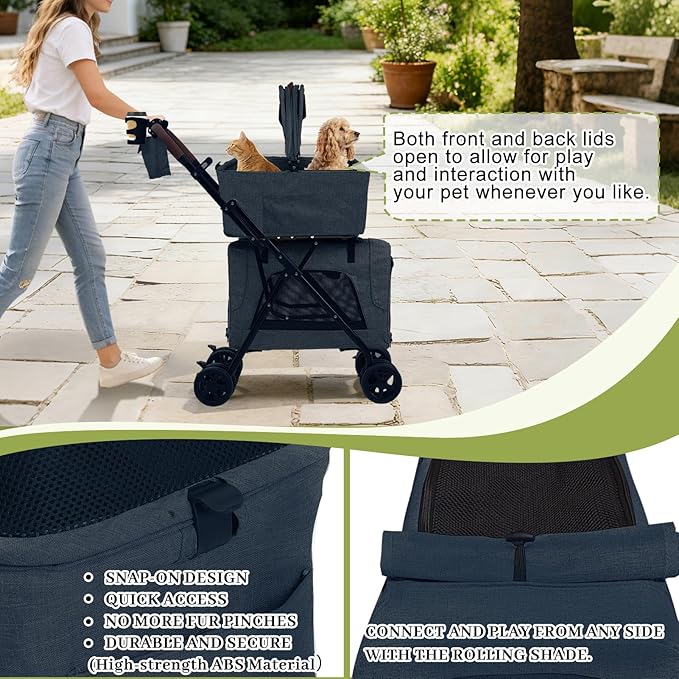 Dog Stroller with Detachable Carriers, Foldable Dog Stroller for Medium Dogs 20 lbs with Cup Holder and Storage Bag, Pet Stroller for Small Dogs, Double Cat Strollers Suitable for All-Terrain