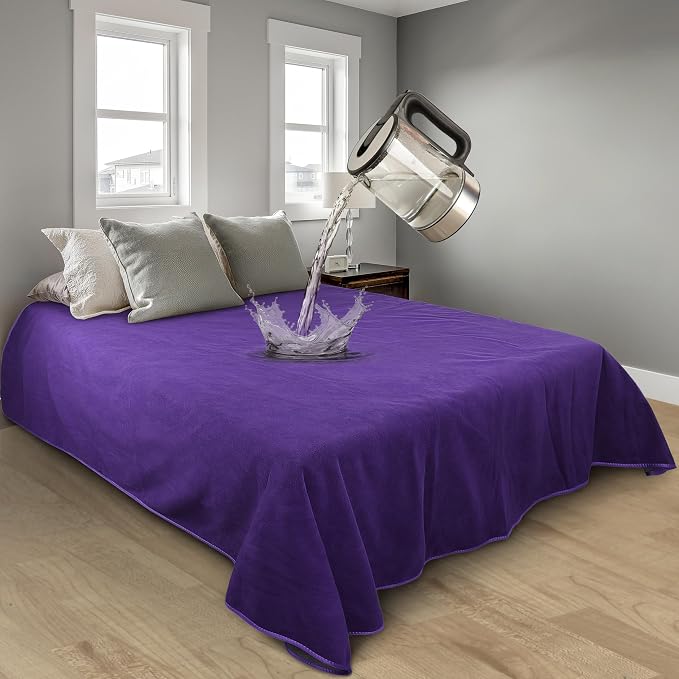 Catalonia Waterproof Bed Blanket, Washable Reversible Furniture Protector | Purple/Grey Double-Sided Fleece, Leakproof Protection for Bed, Sofa and Couch, Resists Spills, Stains and Everyday Messes - Image 3
