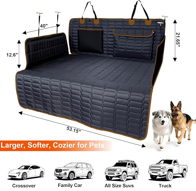 Reliadura SUV Cargo Liner for Dogs, Waterproof Trunk Cover with Bumper Flap | Brown quilted dog cargo mat with side panels, bumper flap, scratch-resistant, non-slip backing, pockets and universal fit - Image 3