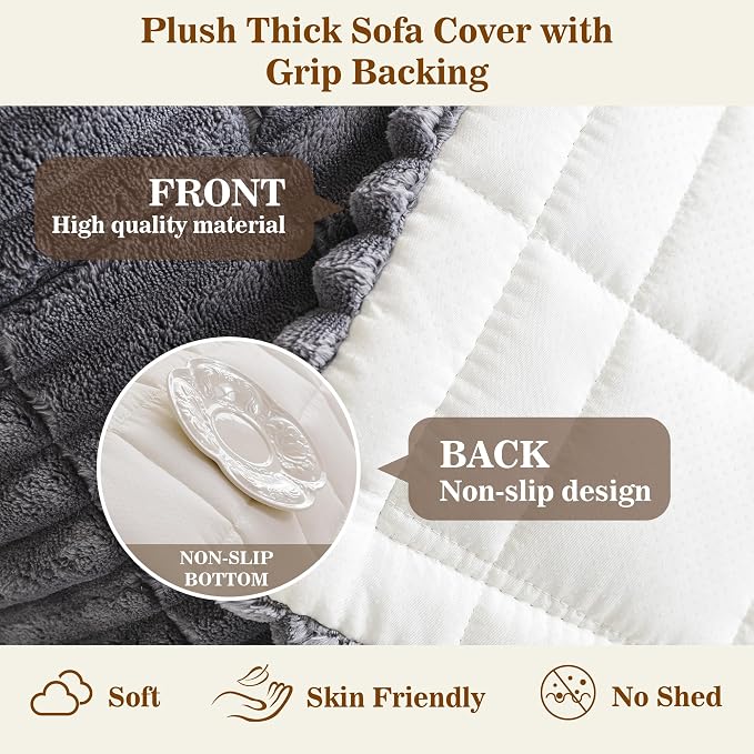 MYSKY HOME Couch Covers for 2 Cushion Sofa, Couch Cover for Dogs, Sofa Covers for Pets Washable, Soft Non-Slip Sofa Slipcovers, Loveseat Couch Covers, Furniture Protector, Dark Grey, 27.6" x 59" - Image 5