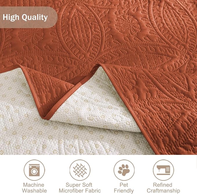 Soft Quilted Couch Cover with Pockets for Extra-Large Sofa, Anti-Slip Sofa Covers Washable for 3 Cushion Pet Friendly, Oversized Sofa Cover Water-Repellent (X-Large Sofa 78", Burnt Orange) - Image 7