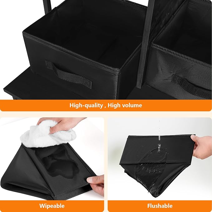 DWANTON Litter Box Enclosure with 3 Storage Shelves and 2 Drawers, 2-in-1 Hidden Cat Litter Box Enclosure Furniture with Shelf, Reversible Entrance, Washable Drawers, 61.8-Inch, Black - Image 7