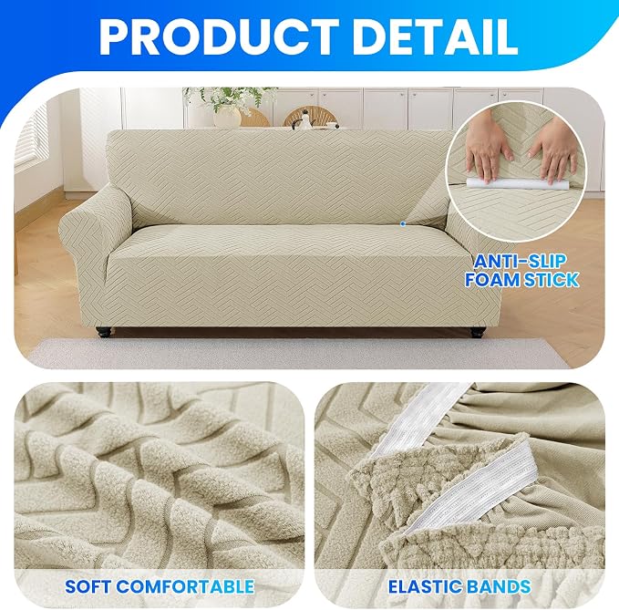 Stretch Sofa Cover Non-Slip Washable Furniture Protector | Stretch, 55"-69".Soft, Non Skid Foam, Elastic Bottom, Machine Washable, for Kids & Pets, Couch & Sofa, Khaki - Image 5