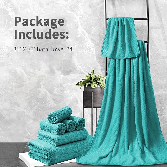 Bath Towel Set of 4 Extra Large Bath Sheet 35"x70" Oversized Bath Towel Soft Microfiber Bathroom Towel for Adults Highly Absorbent Quick Dry Towel Set for Bathroom,Hotel,Shower Bath Sheet Teal Blue - Image 7