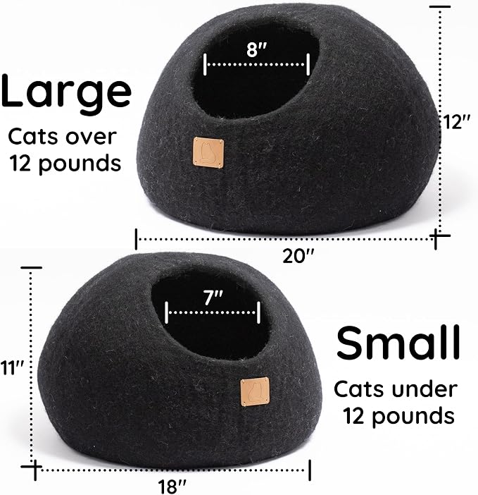 Best Aesthetic Cat Bed - Premium Felted Wool Cat Cave Bed - Cozy Peekaboo Round Cave for Large or Small Cats (Small, Night Black) - Image 6