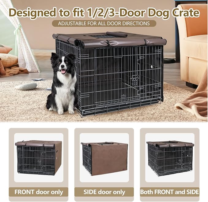 Dog Crate Cover Heavy Duty Oxford Fabric for 36-Inch Wire Crates | Brown Kennel Cover Only, Fits 1 & 2 Door Wire Cages, Provides Privacy & Comfort Space, Includes Water Bottle Sipper Tube - Image 3