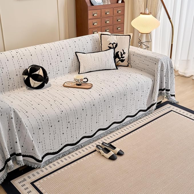 ROOMLIFE Couch Cover Boho Sofa Covers for 3 Cushion Couch Washable, Furniture Protector Sofa Couch Cover for Dogs, Soft Breathable Sofa Slipcover, Couch Throw Blankets with Tassels 71''X118'' - Image 2