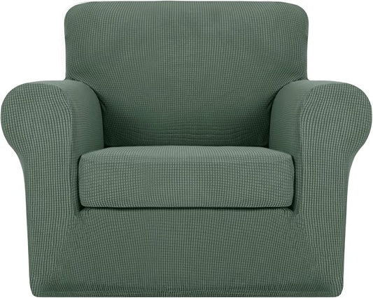 MAXIJIN 2 Piece Chair Slipcovers with Arms Super Stretch Chair Covers for Living Room Dogs Pet Proof Fitted Sofa Couch Protector Spandex Non Slip Armchair Slipcover Washable (Chair, Pea Green) by MAXIJIN