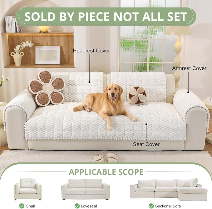 OstepDecor Couch Cover for Dogs, Washable Non Slip Sofa Cover for Pets, Soft Couch Covers for Sofa, Loveseat and Sectional, Furniture Protector Against Pet Hair & Scratches (35.4" x 82.7", White) - Image 4