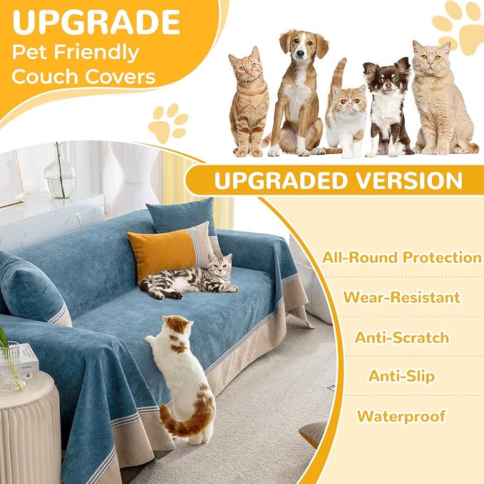 Waterproof Non-Slip Couch Cover for Pets, Navy Blue 79" x 150" | Dogs Sofa Cover, Washable, Pet Friendly, Anti Cat Scratch, Furniture Protector, for 3 Cushion Couch Sectional L Shaped Sofa - Image 2