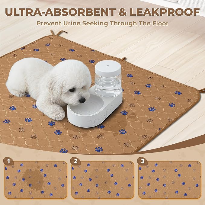 Fostanfly Washable Pee Pads for Dogs, Leak-Proof, 36"x72"-2 Pack, Brown | Ultra-Absorbent, Waterproof, Non-Slip, Large Reusable Pee Pads for Puppy Potty Training, Crate and Playpen with 8 Tie Straps - Image 3