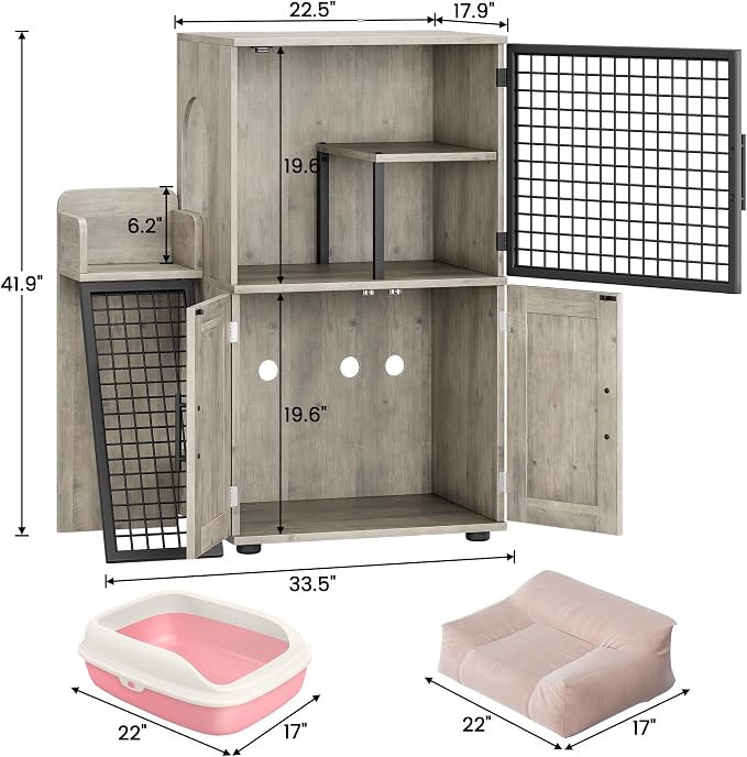 IDEALHOUSE Cat Litter Box Enclosure with Double Layer, Grey | Double Layer Cat Litter Box Furniture with Ladder, Creates a Private Cat Space While Keeping Living Rooms Clean and Organized - Image 6