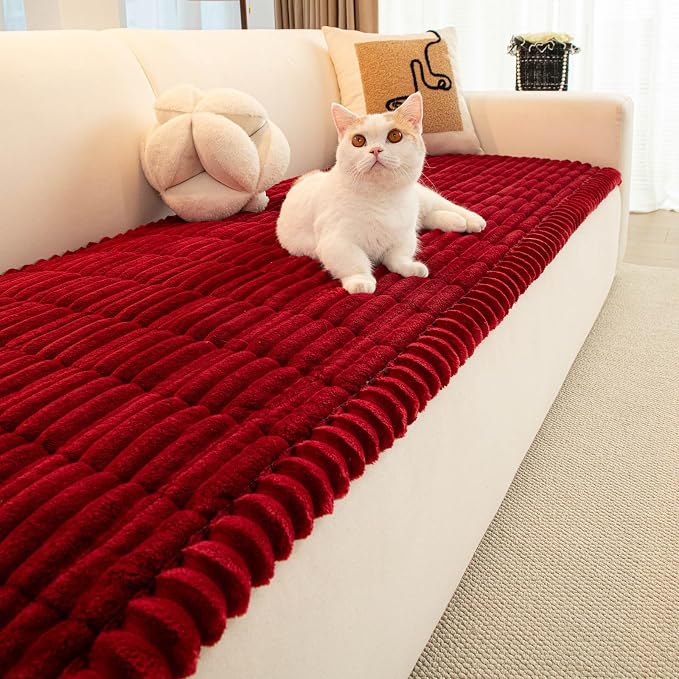 vctops Striped Couch Cover Super Soft Corduroy Sectional Sofa Cover Washable Non Slip Sofa Slipcover Furniture Protector for Kid Dog Pet,1 Piece (Red,35"x82") - Image 4