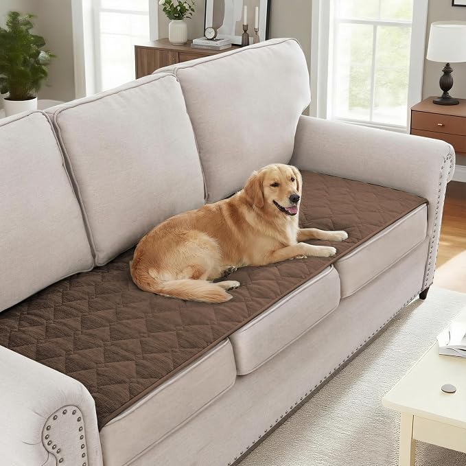 H.VERSAILTEX Couch Cover Chenille Pet Fuzzy Sofa Covers for 3 Cushion Couch Anti Slip Washable Sofa Slipcovers with Strap Soft Couch Protector Cover for Dogs Cats Kids(27.6" x 82", Coco Mocha) by HVERSAILTEX