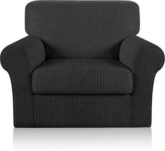 Armchair Cover Stretching Skid Resistance Couch Cover for Pets Washable, Thick and Durable Soft High Spandex Striped Pattern Sofa Covers, Form Fitted Chair Slipcover(Armchair, Black) by ChengEase