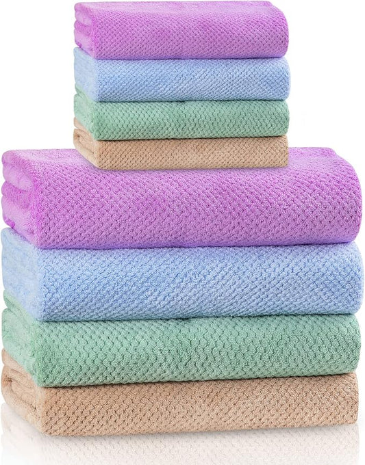 4 Colors Microfiber Towel Set Super Soft and Absorbent Quick-Dry Lightweight 4 Bath Towels 4 Hand Towels for Shower Pool Beach Bathroom by OLESTER