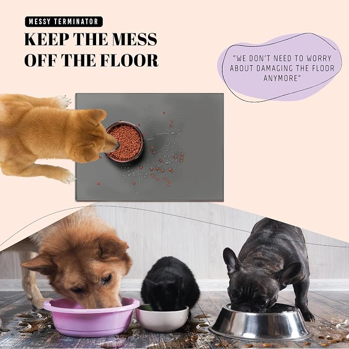 AVERYDAY 100% Waterproof Thicker Silicone Dog Food Mat, 0.63'' Raised Edge Bowl Mat for Food & Water, Non Slip Pet Feeding Placemat for Messy Drinkers, Perfect for Large Medium Small Breeds, 23"x16" - Image 2
