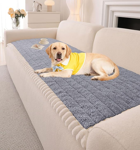 OTOB Couch Cover for Dogs Washable, Non Slip Plush Fuzzy Sofa Covers for 3 Cushion Couch All Seasons, Kids Pet Friendly Soft Cozy Furniture Protector Sofa Slipcovers (Light Gray, 27.6" x 82.7") by OTOB