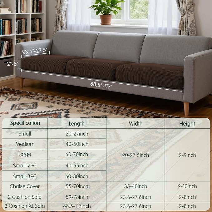 CHUN YI 3 Piece Couch Cushion Covers for XL-Sofa Seat Slipcovers Suitable with Spandex Jacquard Washable Fabric (3 Piece XL-Sofa Cushion Covers, Chocolate) - Image 3