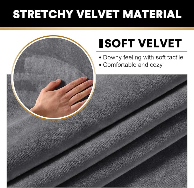 PrinceDeco Sectional Couch Covers Velvet Cushion Covers for Sectional Couch Cushion Covers for Sectional Sofa Separate Sectional Sofa Slipcovers Washable(1 Chaise Back+ 2 Sofa Back,Grey) - Image 3