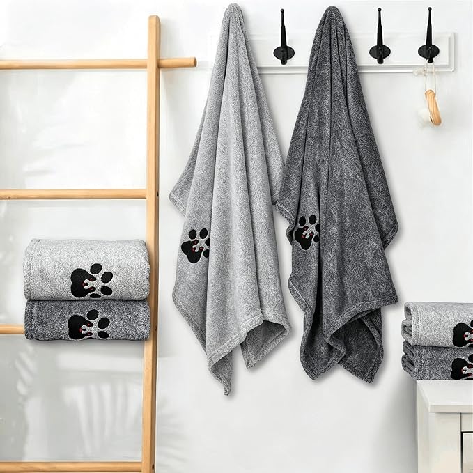 Dogvingpk Dog Towel 2 Pack, Super Absorbent Soft Quick Drying Microfiber Pet Bath Towels for Medium & Small Dogs (M-36" * 28", Grey and Black) - Image 2