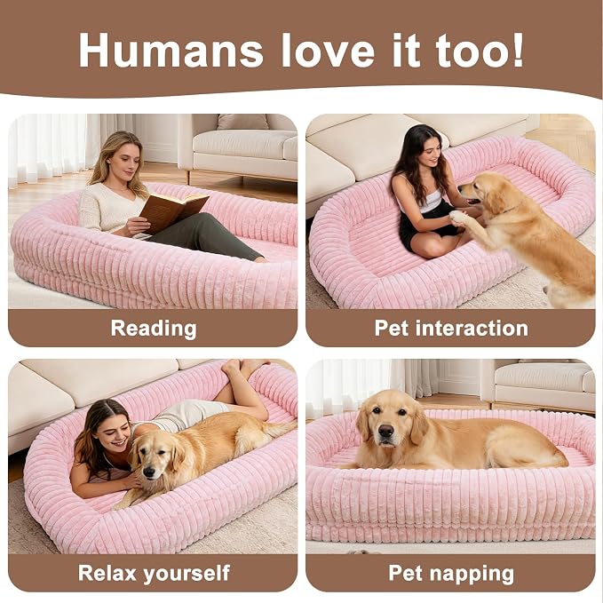 Human Dog Bed for Adult,Large Dog Bed 70"x38"x10" | Orthopedic Washable XL Dog Bed with Memory Foam (Pink) - Image 3