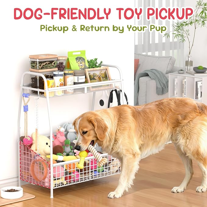 Kaiferty Indestructible Large Dog Toy basket, Toy Box for Dogs,Pet Toys Bin Dog Metal Wire Basket for Toys, Food Storage, Storage Organizer Chest Storage, Toy Box for Living Room Area (White) - Image 3