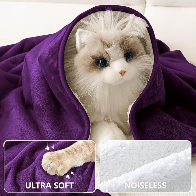 Smiry Waterproof Dog Bed Blanket, Leakproof Pet Throw Blanket for Bed Couch Sofa, Reversible Sherpa Fleece Furniture Protector Cover for Small Medium Large Dogs Cats (Purple, 32x40 inches) - Image 4