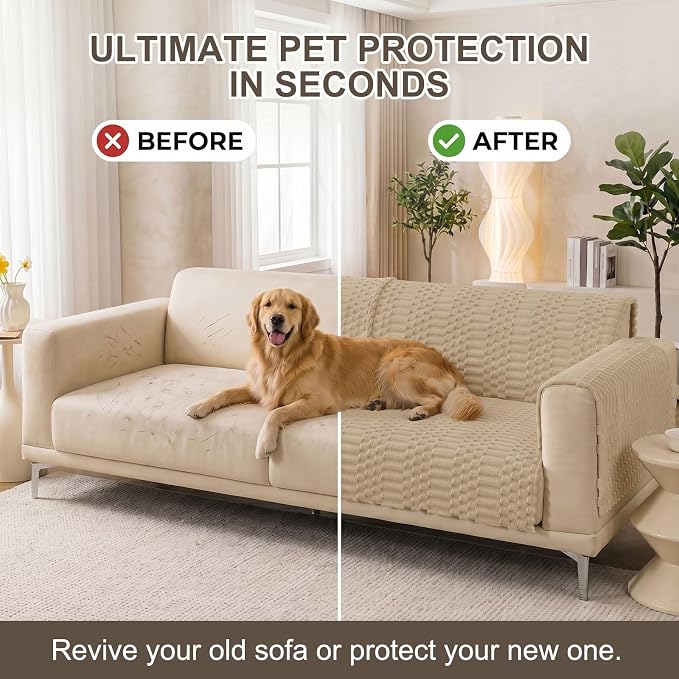 Smiry Waterproof Couch Covers for Dogs Washable, Non Slip Pet Sofa Cover | Plush Scratch Resistant Flannel Furniture Protector for Dogs, Khaki, 43" x 82.7" - Image 7