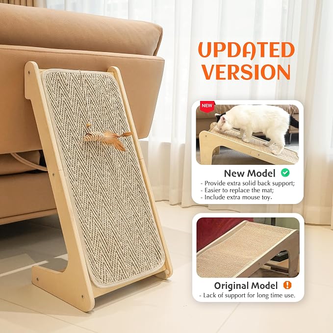 PETKARAY Cat Scratcher, Sisal Scratching Ramp, L Shape Cat Scratch Pad for Indoor Cats, Wall Furniture Protector Large Size - Image 2