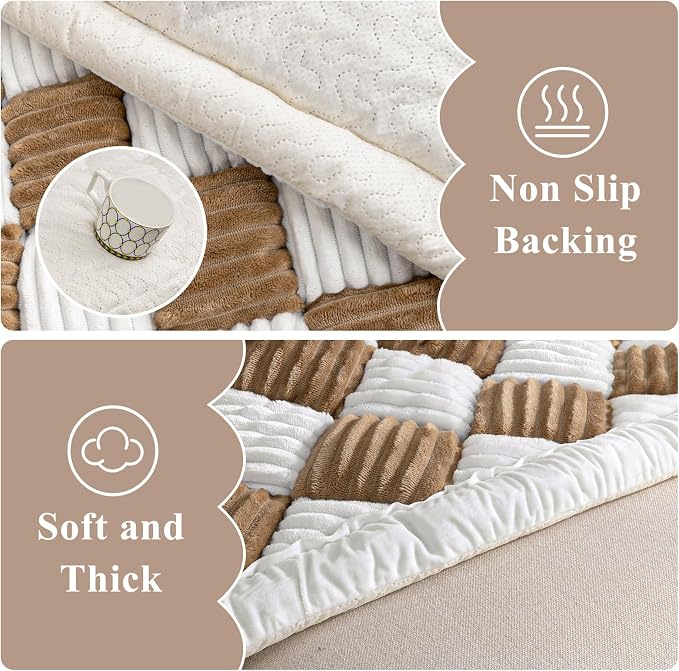 Vaukki Coffee Couch Cover for Dog Washable, 27.6''x59.06'' Sofa Pad Topper | Non Slip Fuzzy Pet Sofa Cover for 2 Cushion Couch Pet Friendly, Furniture Protector Dog Bed Mat for Large Dog - Image 4