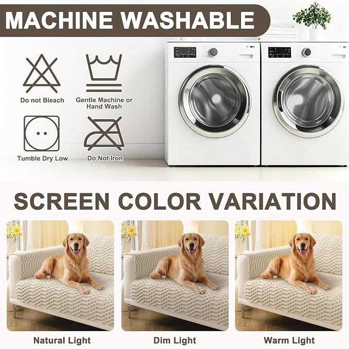 Smiry Waterproof Couch Covers for Dogs Washable, Non Slip Pet Sofa Cover | Plush Scratch Resistant Flannel Furniture Protector for Dogs, Apricot, 36" x 71" - Image 9